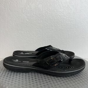 Clarks Cloudsteppers Sandals Womens 9 M Black Breeze Sea Patent Flip Flops Shoes